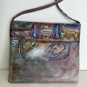 NEW Jane Yoo Leather Vintage Shoulder Bag 10x9”